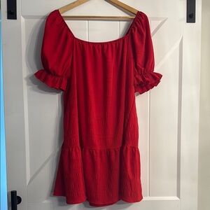 SHEIN Red Puff Sleeve Mini Sundress